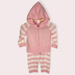 Nordstrom Baby jacket & pants set sweater‎ knit angora pink stripe size 6 months